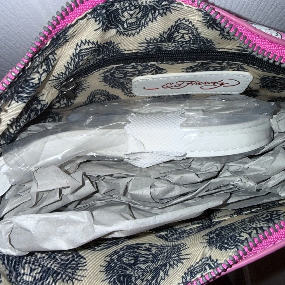 NWT Ed Hardy Pink and White Skull Shoulder Bag